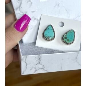 Native American Style Sterling Silver LARGE Turquoise Stud Earrings Southwest